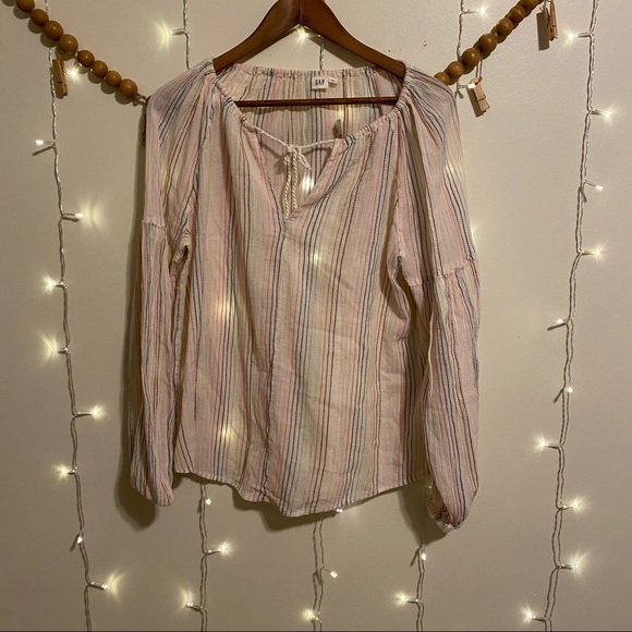 Gap • Tunic • Embroidered • Stripes • Beige • Pink - Picture 2 of 6